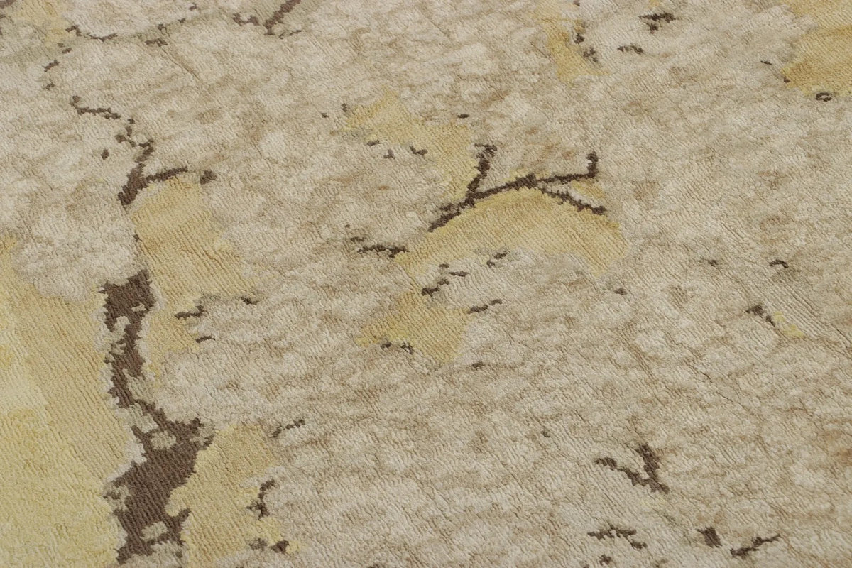 Rug & Kilim's Chinese Art Deco-Inspired Rug, Gold with Serene Pictorial “Breeze”, 9'0" x 10'1"