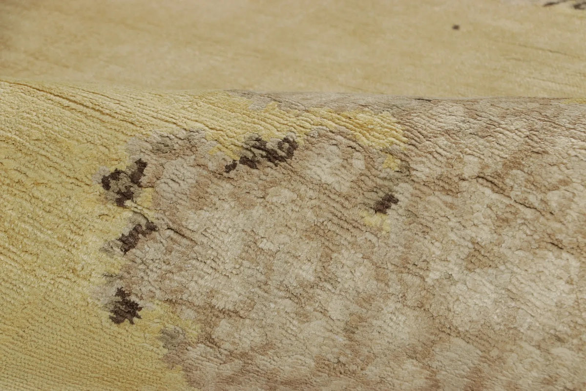 Rug & Kilim's Chinese Art Deco-Inspired Rug, Gold with Serene Pictorial “Breeze”, 9'0" x 10'1"