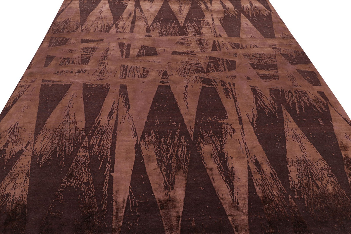 Rug & Kilim's Modern Geometric Rug in Burgundy Tones “Diamonds Vintage”, 8’3” x 9’9”