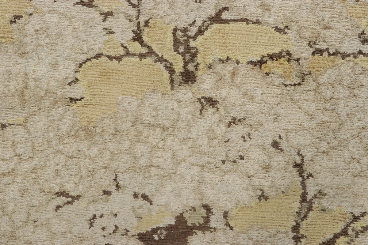 Rug & Kilim's Chinese Art Deco-Inspired Rug, Gold with Serene Pictorial “Breeze”, 9'0" x 10'1"