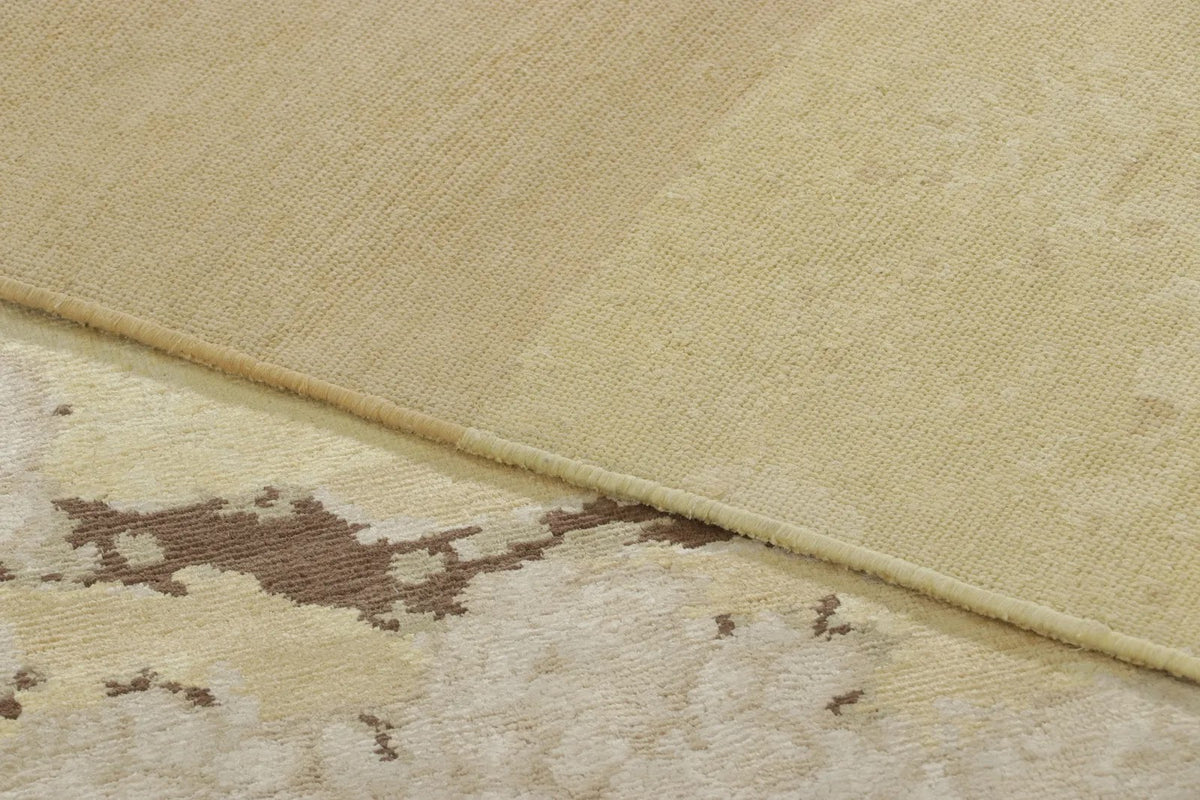 Rug & Kilim's Chinese Art Deco-Inspired Rug, Gold with Serene Pictorial “Breeze”, 9'0" x 10'1"