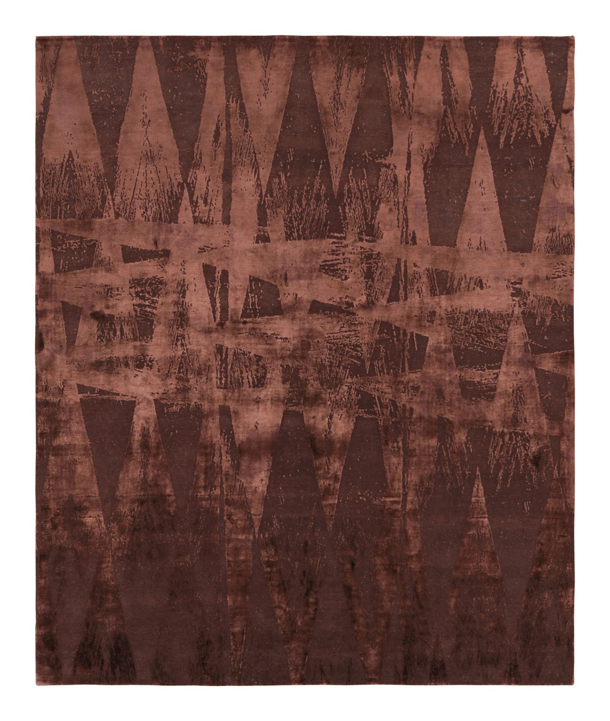 Rug & Kilim's Modern Geometric Rug in Burgundy Tones “Diamonds Vintage”, Wool & Silk, 8’3” x 9’9”