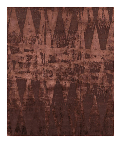 Rug & Kilim's Modern Geometric Rug in Burgundy Tones “Diamonds Vintage”, Wool & Silk, 8’3” x 9’9”