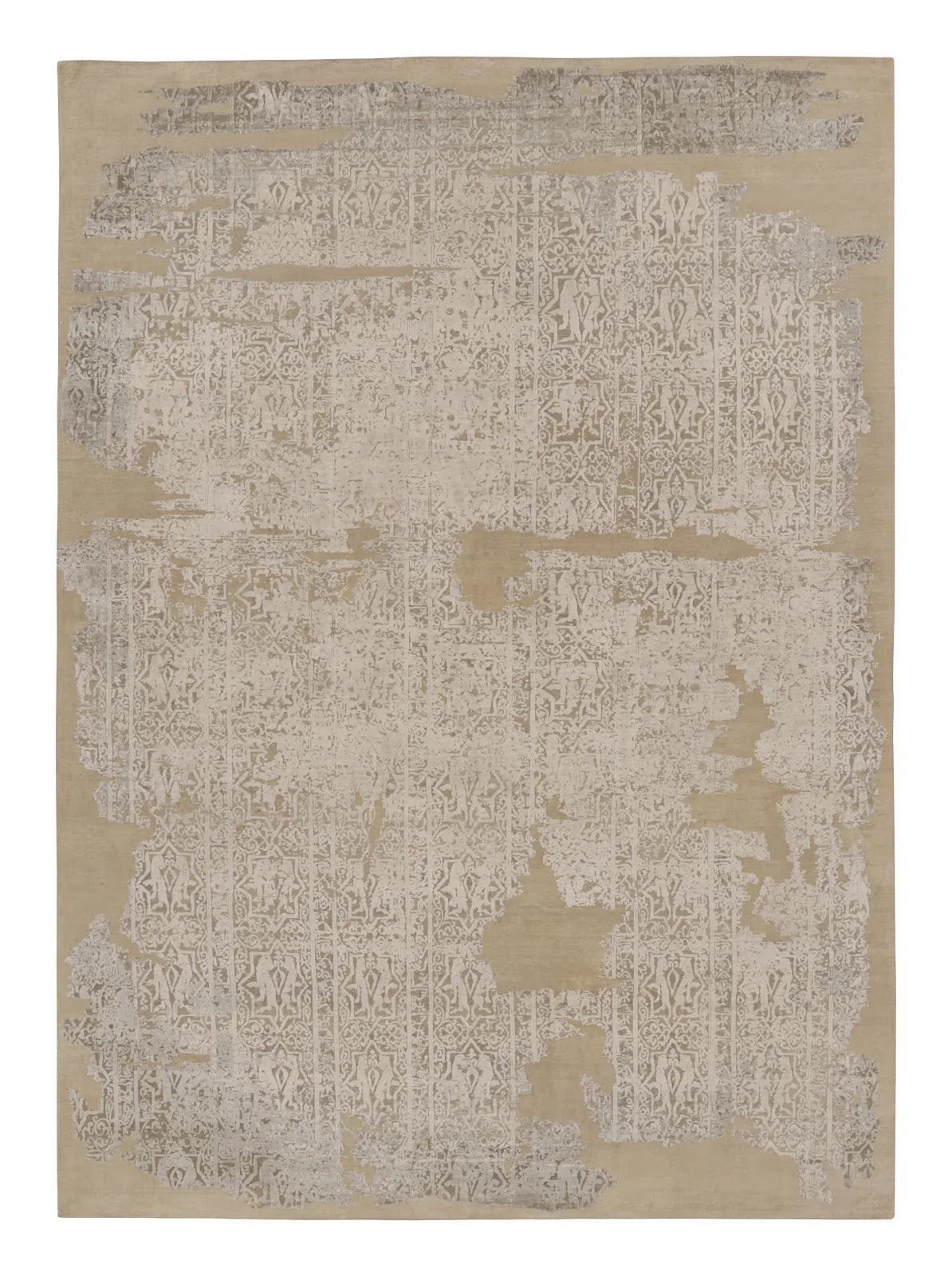 Rug & Kilim’s Modern Abstract Rug in Brown & Ivory with Fragmented Design, Wool & Silk, 9’ x 12’