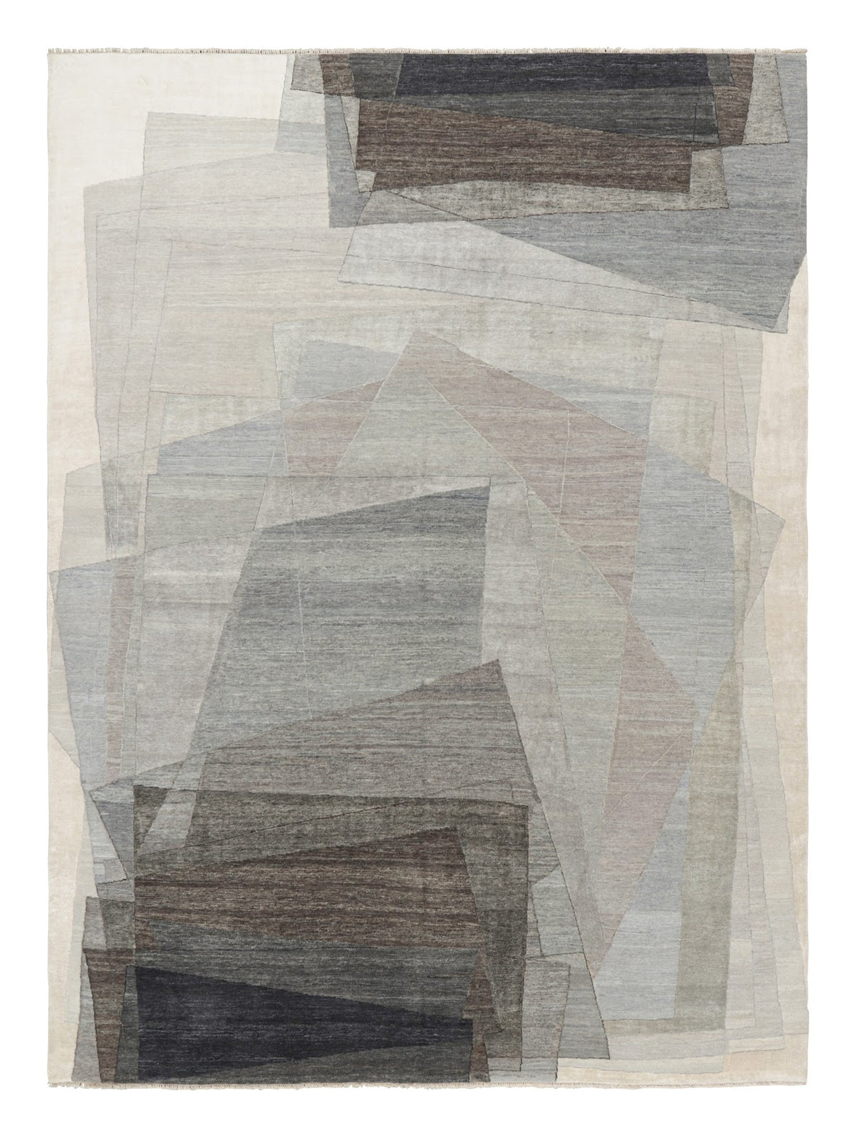 Rug & Kilim’s Modern Rug with Abstract Geometric Patterns in Beige and Gray, Wool & Silk, 9’ x 12’2"